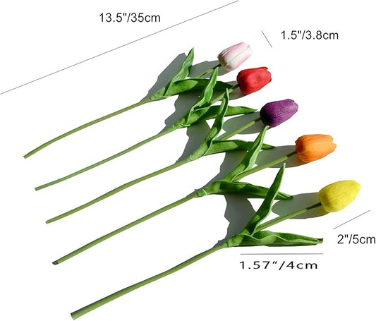Mandy's Artificial Tulips 20 Stems Multicolor PU Faux Flowers for Thanksgiving and Christmas Decorations Wedding Home Decor 13.5 Inch