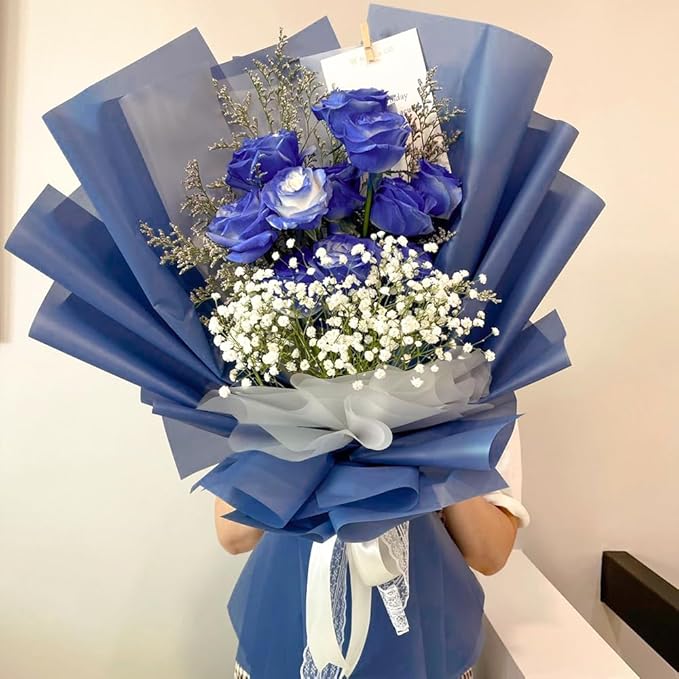 WRAPAHOLIC 20 Sheets Flower Wrapping Paper - 22.4 x 22.4 inch Pure Royal Blue Water-Resistant Floral Bouquet Wrapping Paper, Florist Supplies Packaging for Wedding Birthday Gift DIY