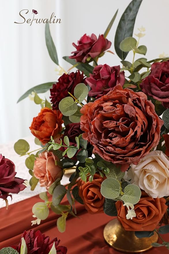 Serwalin Artificial Flowers Orange Marigold Fall Flowers Fake Wedding Cake Flowers for DIY Wedding Bouquets Bridal Shower Centerpieces Floral Arrangement Home Decor