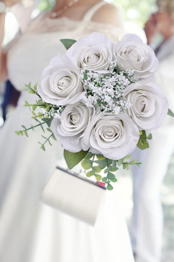 Artificial Rose Flower Artificial Flowers Flower with Long Stem Silk Roses Bouquet for Wedding Bridal Shower Party Home Decoration (Nude, 50 Pcs)