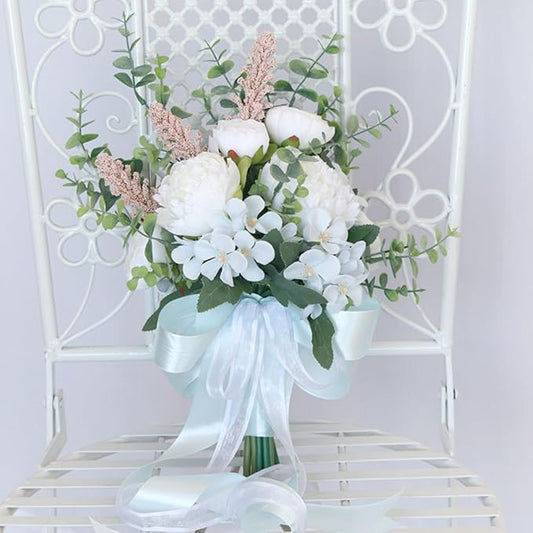 S_SSOY Wedding Bouquet Bride,Bride Bridal Bouquet Bridesmaid Artificial Flowers for Ceremony Anniversary Party Bridal Shower Decoration Wedding Bouquets (White Rose)