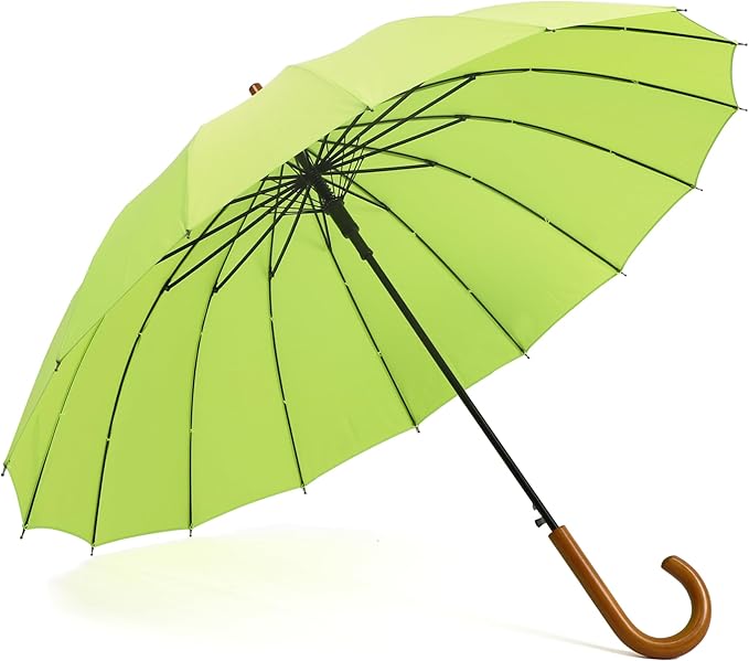 SoulRain 16 Ribs 48" Stick Umbrella Auto Open Solid Color Fashionable and Simple,Arc Classic Wood Handle,Windproof Unbreakable Stick Rain Umbrella