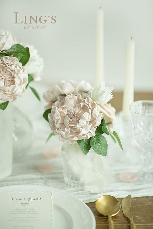 Ling's moment Flowers 16pcs Nude Blooming Peonies Artificial Flowers with Stem, Artificial Peony Flowers for DIY Wedding Decorations Centerpieces Bouquets Boutonnieres