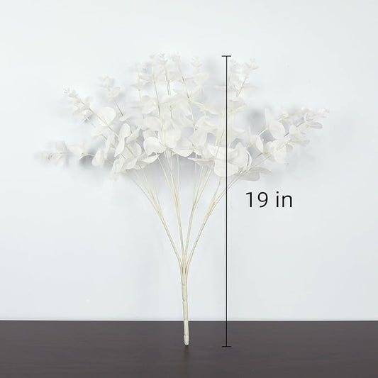 19" Faux Flowers Artificial Silk Silver Dollar Eucalyptus Stems Fake Plant for Vase Home Wedding Decor 3 Pcs (White)
