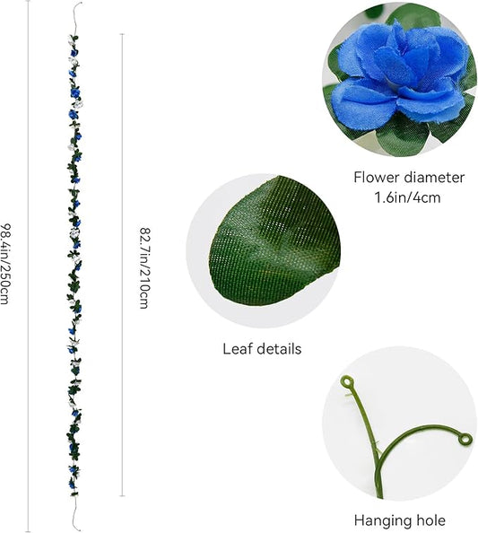 12 PCS 98.4 FT Artificial Flower Garland Rose Garland for Wedding Room Decor(12,Blue)
