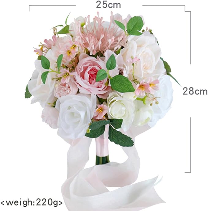 S_SSOY Wedding Bouquet Bride,Bride Bridal Bouquet Bridesmaid Artificial Flowers for Ceremony Anniversary Party Bridal Shower Decoration Wedding Bouquets (Pink White)