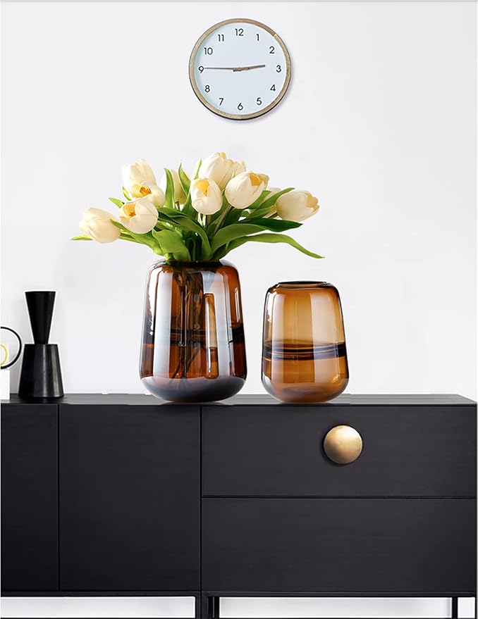 Modern Minimalist vase, Crystal Glass vase, vase, Flower vase, Dried Flower vase(Amber)