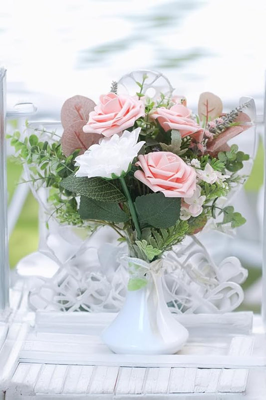 Blush Pink Artificial Roses 25pcs, Real Looking Fake Flowers with Stems for DIY Wedding Centerpieces, Bridal Shower, Party, Valentine's Day Gift, Home Decor