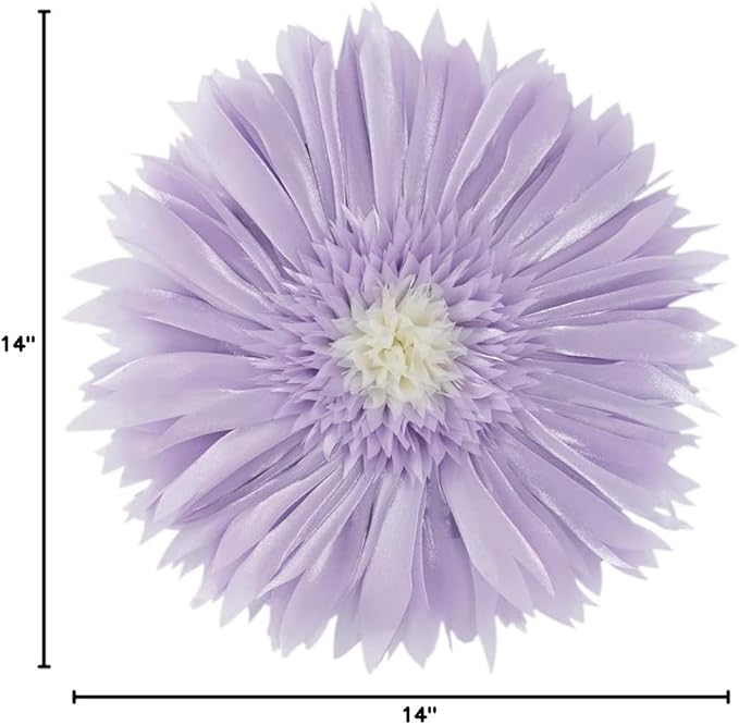 Handmade Lavender Flower Round Throw Pillows Decorative Daisy Accent Pillowcase with Insert Boho Farmhouse Home Decor for Couch Bed Floral Satin Cushion for Living Room Bedroom 14Inch Purple