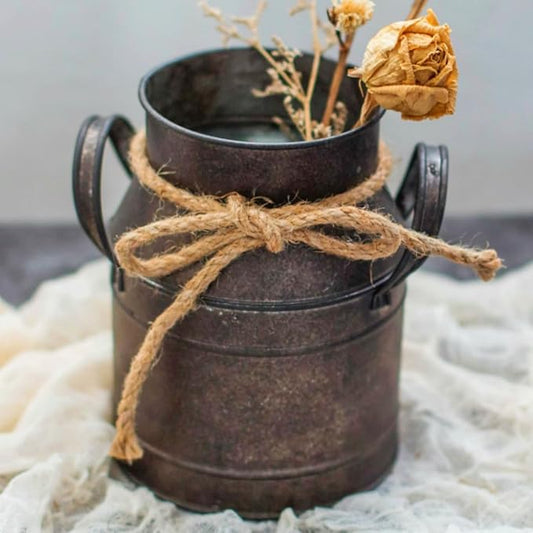 Primitive Distressed Iron Vase Bucket,Shabby Chic Classy Designed Metal Vase,Vintage Rustic Antique Decorative Flower Vase for Birthday Gift,Home Decor,Wedding,Party(5.5" L x 3.5" W x 5.9" H)