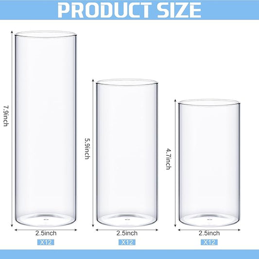 36 Pcs Cylinder Vases Set for Centerpieces, 6/8/10 Inch Tall Clear Glass Vase, Hurricane Floating Candle Holder for Wedding Table Decor, 2.5''/2.7''/3.3''' Diameter (2.5'' X 5'',6'',8'')