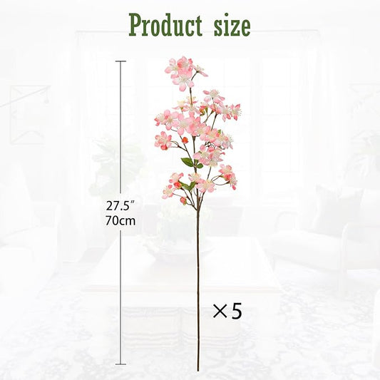 DILATATA Artificial Cherry Blossom Flowers 5 Pcs Silk Cherry Blossom Stems 27.5 Inch Long Stems Faux Silk Peach Flowers for Tall Vase Spring Decor Wedding Party Home Table Arrangement - Pink