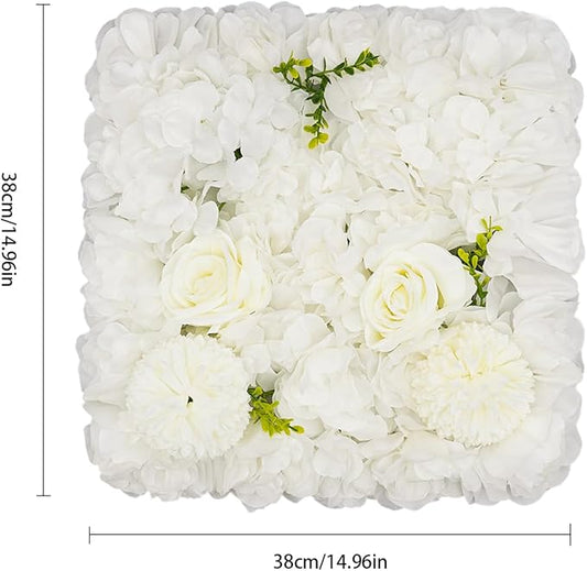 15"x 15" Artificial Flower Wall Panels, Silk Flower Panels for Outdoor Garden Backyard Fence Privacy Screen and Indoor Wall Decor (12 Pcs White, Style 2)