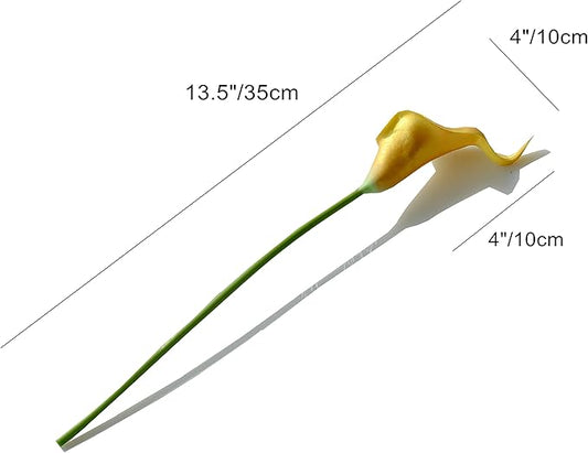 Mandy's PU Gold Calla Lily Artificial Flowers 20 Stems 13.5in Faux Realistic Centerpiece for Thanksgiving and Christmas Decorations DIY Bridal Bouquet Home Décor