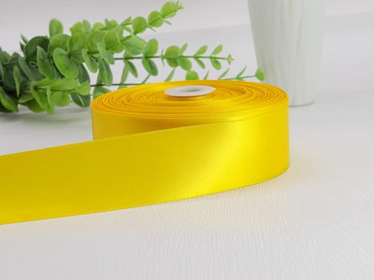 Yellow Double Faced Satin Ribbons 1-1/2 inch Flower Boutique Gift Wrapping Ribbon 1.5inch 50yards Fabric Silk Bow Ribbon for Valentine's Day & Mother's Day DIY Crafts Hair Headband-Sewing
