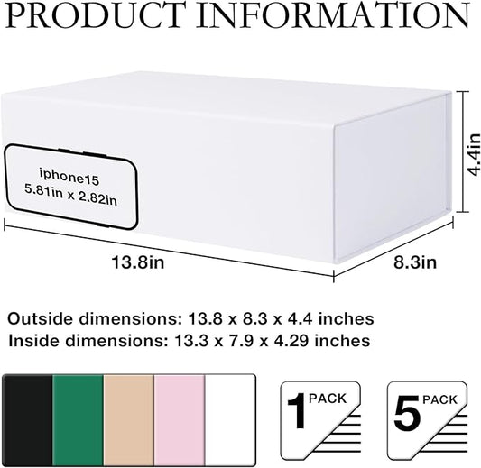 White Christmas Gift Box with Magnetic Lids 13.8x8.3x4.4 in, Large Bridesmaid Groomsman Proposal Boxes, Rectangle Storage Box 1 Pack
