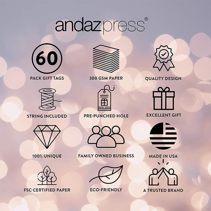 Andaz Press Personalized Christmas Holiday Season Classic Gift Tags, Merry Christmas Custom Family Name and Year, Christmas Tree Branch Design, for Holiday Events, Parties, and Favors, 60-Pack