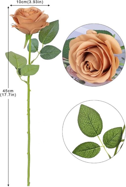 Artificial Rose Flower Artificial Flowers Flower with Long Stem Silk Roses Bouquet for Wedding Bridal Shower Party Home Decoration (Terracotta, 50 Pcs)