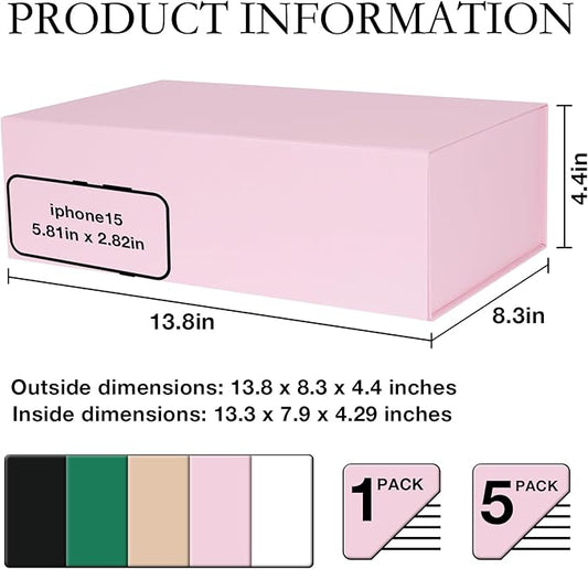 Pink Gift Box with Magnetic Lids 13.8x8.3x4.4 in, Large Present Box for Bridesmaid Proposal Wedding Mother's Day 1 Pack