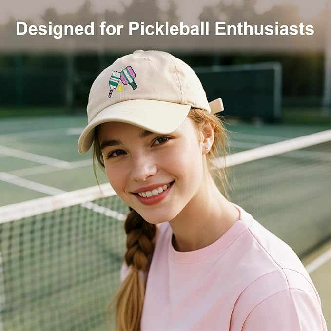 Pickleball Hat for Women Men, Adjustable Embroidered Cotton Smiley Face Washed and Distressed Baseball Cap Pink