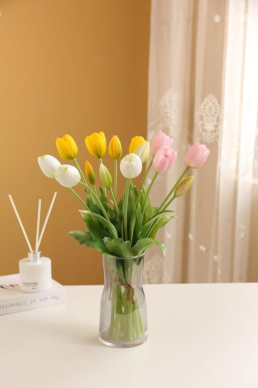 Sousi Real Touch Tulips Artificial Flowers Latex Faux Tulip Realistic Fake Tulips Flowers for Wedding Home Decorations (10, White)