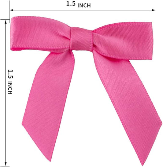 7Rainbows 50pcs Boutique 1.5" Hot Pink Satin Ribbon Mini Bows for Craft Sewing Scrapbooking Wedding and Gift Wrapping