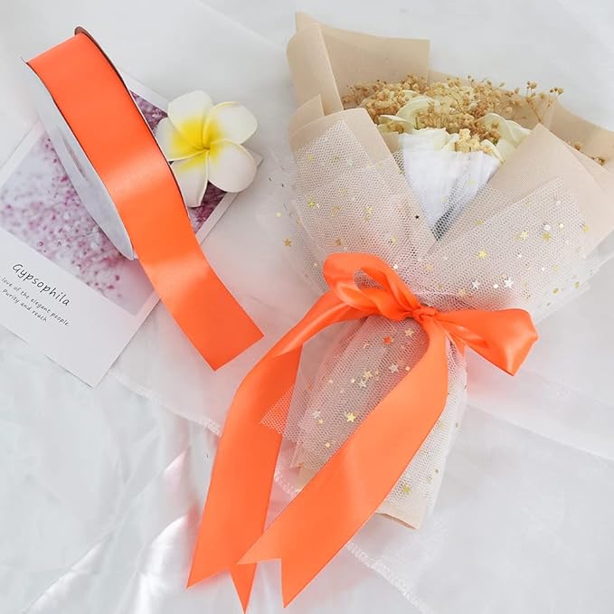 TONIFUL 1-1/2 Inch (40mm) x 100 Yard Orange Wide Satin Ribbon Solid Fabric Ribbon for Gift Wrapping Chair Sash Valentine's Day Wedding Birthday Party Decoration Floral Thanksgiving Halloween