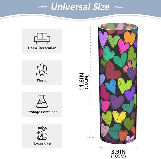 Flower Vase Clear Plastic Cylinder Vases Decor for Centerpieces Home Storage Office Weddings Black Love 11.8 x 3.9 in