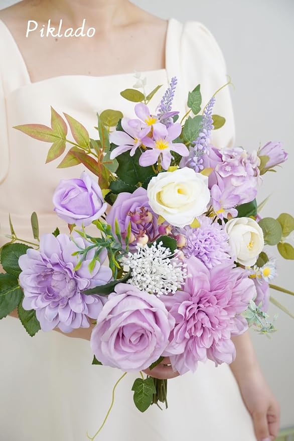 Artificial Flower Combination Box Set Artificial Flower Loose Leaves and Stems DIY Wedding Center Bouquet Bride Wedding Baby Shower(Lavender Lilac)