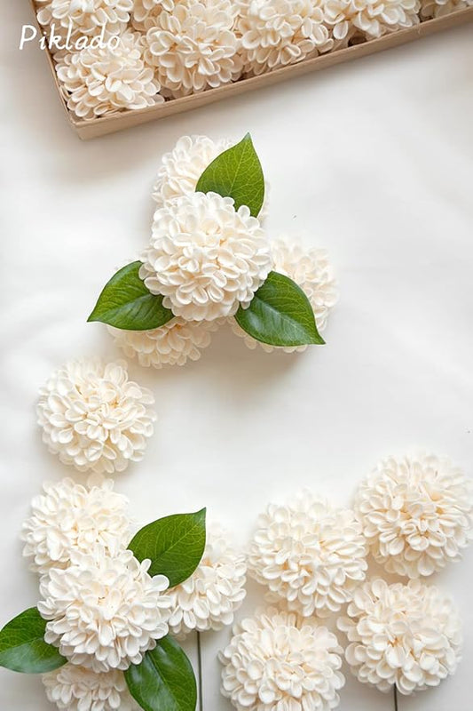Artificial Wedding Dahlia Flowers 25 pcs Ivory Fake Roses w/Stem for DIY Wedding Decor Centerpieces Arrangements Bouquets(Champagne)