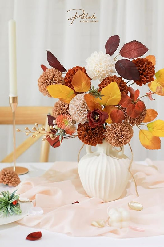 Artificial Wedding Dahlia Flowers 25 pcs Fake Roses with Stem for DIY Wedding Decor Centerpieces Arrangements Bouquets (Shades of Burnt Orange)