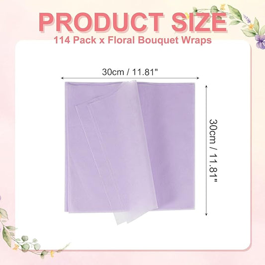 YELARXI Flower Wrapping Paper, Cotton Wrapping Flower Paper, Non-Woven Waterproof Floral Bouquet Wraps - Fitting for (Florist Supplies/Gift) 11.8 x 11.8 Inch & 114 Pack & Light Purple