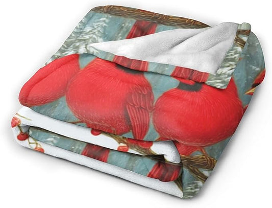 Cardinal Throw Blanket Red Bird Blanket Cardinal Soft Cozy Fleece Fuzzy Stuffed Plush Flannel Gifts for Girls Women Boys Kids Adults 60"X80"