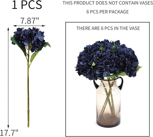 Kimura's Cabin 6pcs Navy Blue Artificial Silk Hydrangea Flowers Fake Hydrangeas with Stems Hydrangeas Bouquet for Wedding Home Halloween Party DIY Dining Table Decoration(Navy Blue)