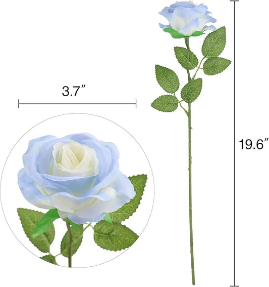 Nubry Artificial Silk Rose Flower Bouquet Lifelike Fake Rose for Wedding Home Party Decoration Event Gift 10pcs (Gradient Light Blue)