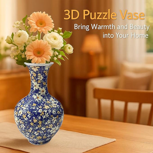3D Puzzle Vase, 160 Curved Pieces DIY Flower Vase Craft Kit & 3D Puzzles for Adults, Creative Jigsaw Art Project Home Décor Centerpiece, for Women, Mom (Navy Floral Pattern)