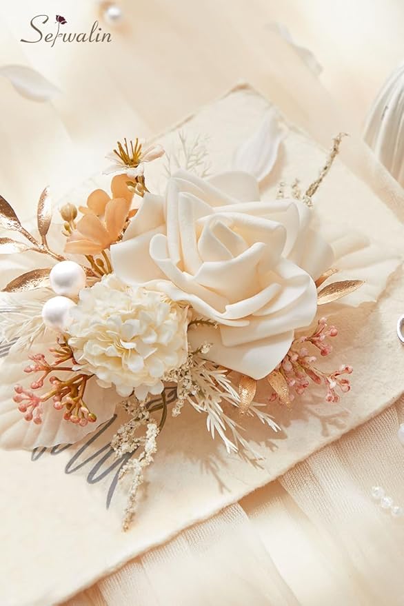 Serwalin ๐ฆ๐ฒ๐ ๐ผ๐ณ ๐ฎ Boutonniere for Men ๐ฒ-๐ณ ๐๐ป๐ฐ๐ต Corsage with Pins,Groom and Best Man Boutonnieres for Wedding Prom Ceremony Anniversary Party Cake Topper (Champagne)
