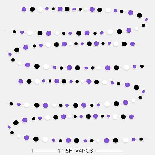 46Ft Purple Black Circle Dots Garlands Black Purple and White Polka Dot Hanging Paper Streamer Banners for Birthday Graduation Wedding Bridal Shower Baby Shower Halloween Party Decorations Supplies