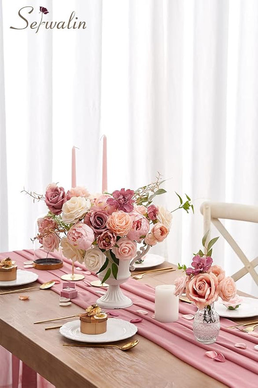 Serwalin Artificial Flowers Pink Wedding Cake Flowers, Fake Dusty Roses Peonies for Bouquets Table Centerpieces Wedding Home Decor, Baby Shower Party Flowers with Stems DIY Combo