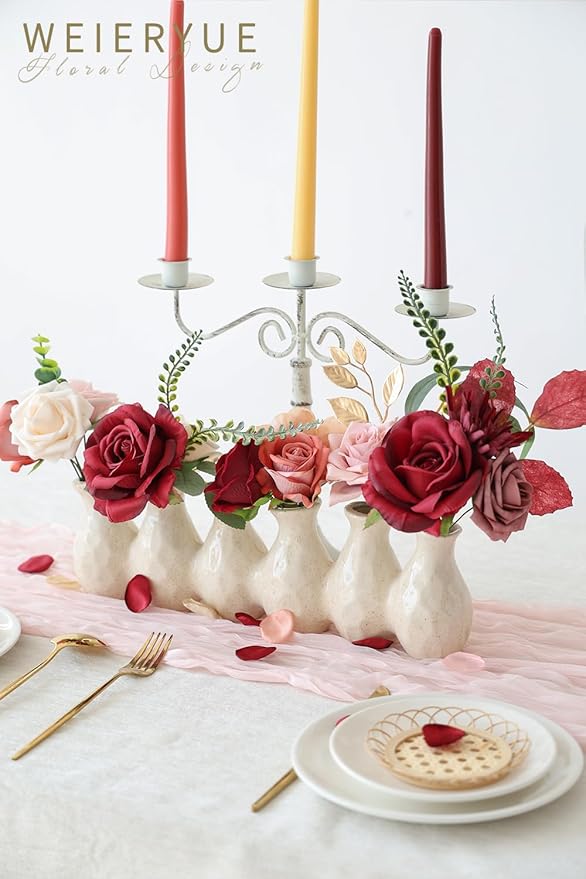 Artificial Flower Box Set Silk Fake Flowers DIY Center Cake Decoration Wedding Bouquet Corsage Home Decor Outdoor Decor Gift (Cream red)