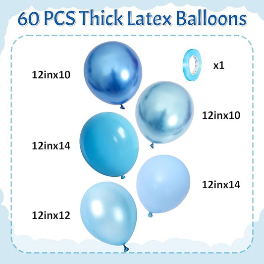 Blue Balloon Set 60Pcs 12 Inch Metallic Chrome Pearl Light Blue Latex Balloons Macaron Baby Helium Balloon for Birthday Baby Shower Winter Wedding Blue Party Decorations