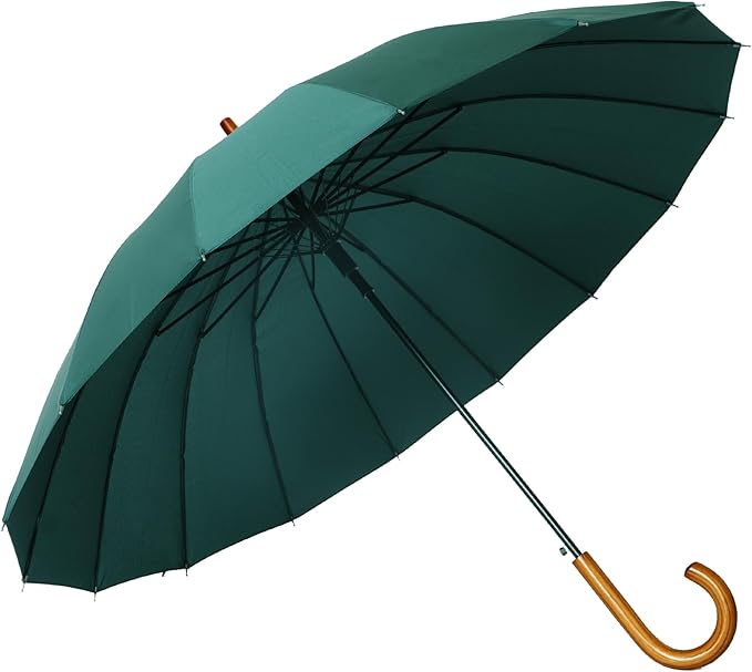 SoulRain 16 Ribs 48" Stick Umbrella Auto Open Solid Color Fashionable and Simple,Arc Classic Wood Handle,Windproof Unbreakable Stick Rain Umbrella