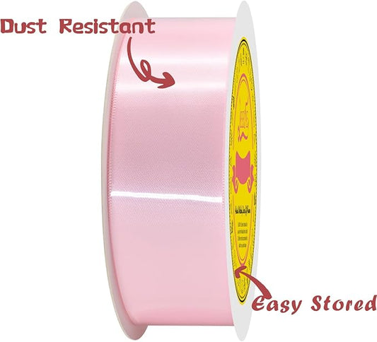 Double Face Lt.Pink Satin Ribbon 1-1/2 inch X 50 Yards Polyester Lt.Pink Ribbon for Gift Wrapping Very Suitable for Weddings Party Hair Bow Invitation Decorations and More