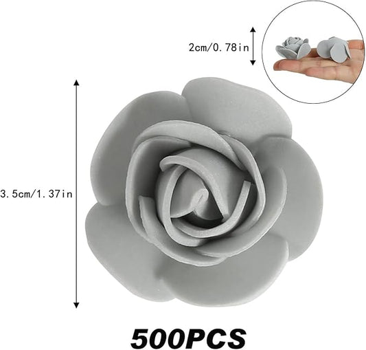 Mini Foam Rose Heads 500PCS Artificial Flower Silver Foam Fake Flower Bulk for DIY Crafts Wedding Bouquets Baby Shower Centerpieces Floral Arrangements Party Tables Home Decorations(Silver)
