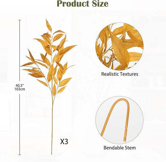 DILATATA 32 inch Gold Artificial Eucalyptus Spray Fall Eucalyptus Leaves Autumn Leaf Branches Faux Fall Stems for Home Floral Arrangement Autumn Festival Thanksgiving Decor