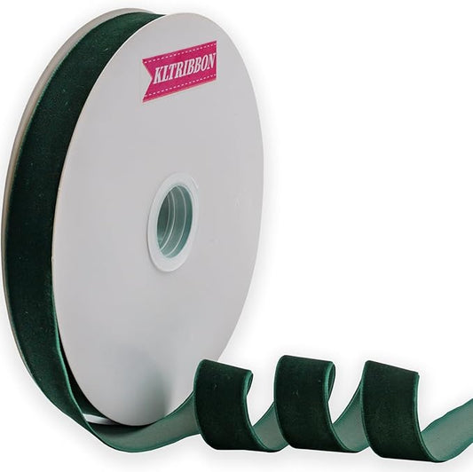 Nylon Velvet Ribbon Single Faced,1 Inch X 25Yards Spool (Dk Green)