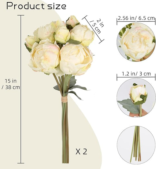 IPOPU Cream White Fake Peonies 2 Bouquets Faux Peony Flowers 14Heads Vintage White Flowers for Flower Arrangements Artificial Centerpiece Home Bridal Shower Decorations (Cream)