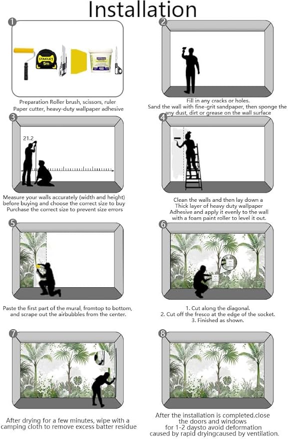 Woods Botanical Landscape Mural, Green Leafy Botanical Wallpaper, Suitable for Bedroom, Living Room, Bathroom Background Wall Decoration(Non-self-Adhesive)
