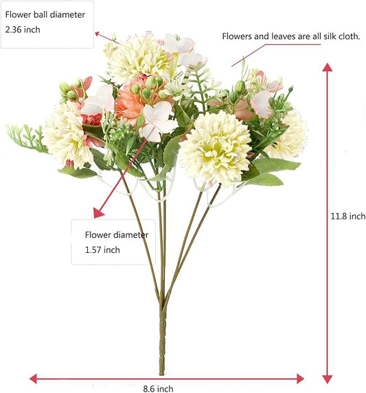 Artificial Ball Chrysanthemum Flowers, Artificial Fake Silk Flowers Plants, DIY Garden Craft Art Decor, Decorations Plastic Floral Table Centerpieces for Home Party Décor, 2 Beams