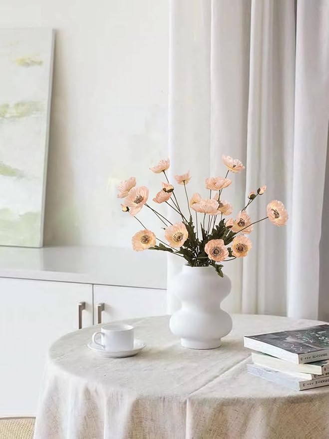 IPOPU Artificial Poppy Silk Flowers 6pcs Poppy Flowers Artificial Realistic Faux Flowers for Vase for Home Decor Indoor for Wedding Centerpieces Bridal Shower Party Decorations (Champagne)